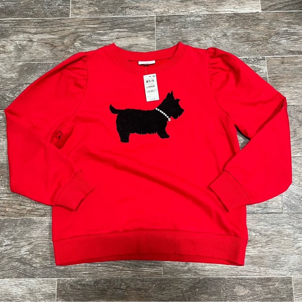Red Sweatshirt with Black Scottie Dog Applique